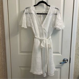 Lulus Flutter Forever White Burnout Jacquard Flutter Sleeve Mini Dress